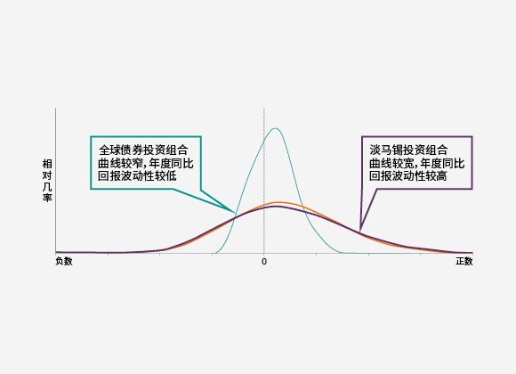 不同投资组合的20年期间年度同比回报几率